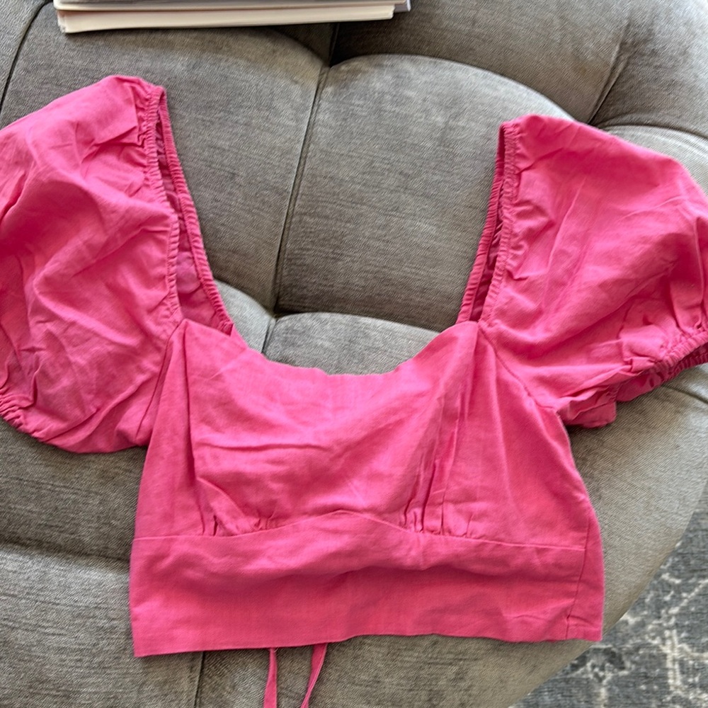 Pink Puff Sleeve Women's Top - linen